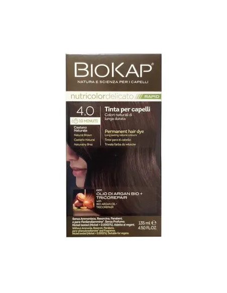 N.4 CASTANO NATURALE - TINTA PER CAPELLI BIOKAP NUTRICOLOR DELICATO RAPID 135 ML N.4 CASTANO NATURALE - TINTA PER CAPELLI BIOKAP NUTRICOLOR DELICATO RAPID 135 ML