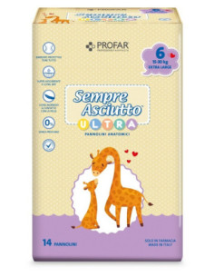 PANNOLINI PROFAR SEMPRE ASCIUTTO ULTRA - TAGLIA 6 EXTRA 15/30 KG 14 PEZZI