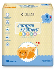 PANNOLINI PROFAR SEMPRE ASCIUTTO ULTRA - TAGLIA 3 MIDI 4/9 KG 20 PEZZI