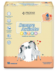 PANNOLINI PROFAR SEMPRE ASCIUTTO ULTRA - TAGLIA 4 MAXI 7/18 KG 18 PEZZI