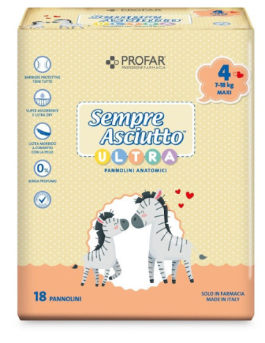 PANNOLINI PROFAR SEMPRE ASCIUTTO ULTRA - TAGLIA 4 MAXI 7/18 KG 18 PEZZI