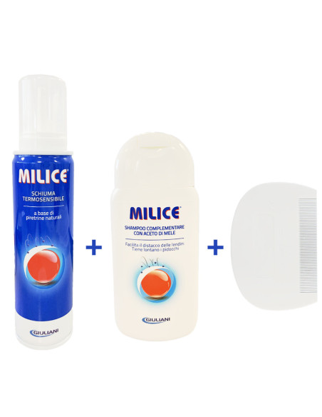 MILICE KIT COMPLETO TRATTAMENTO ANTI PIDOCCHI - SCHIUMA + SHAMPOO + PETTINE